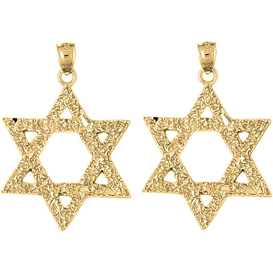 Yellow Gold-plated Silver 37mm Star of David Earrings