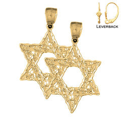 Sterling Silver 40mm Star of David Earrings (White or Yellow Gold Plated)