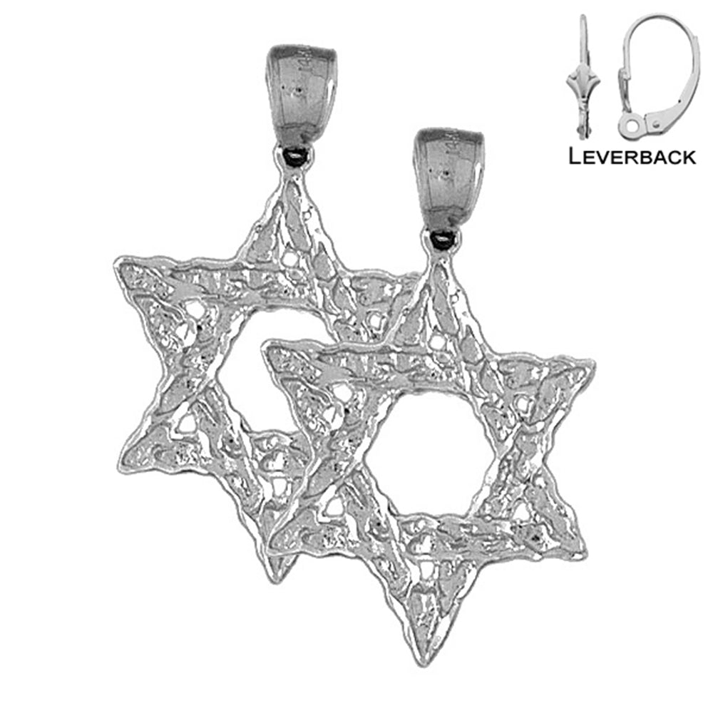 Sterling Silver 40mm Star of David Earrings (White or Yellow Gold Plated)