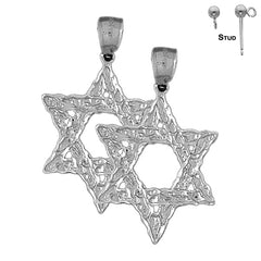 Sterling Silver 40mm Star of David Earrings (White or Yellow Gold Plated)