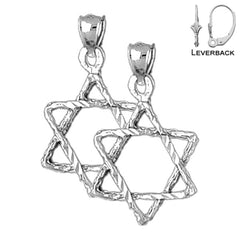 Sterling Silver 28mm Star of David Earrings (White or Yellow Gold Plated)