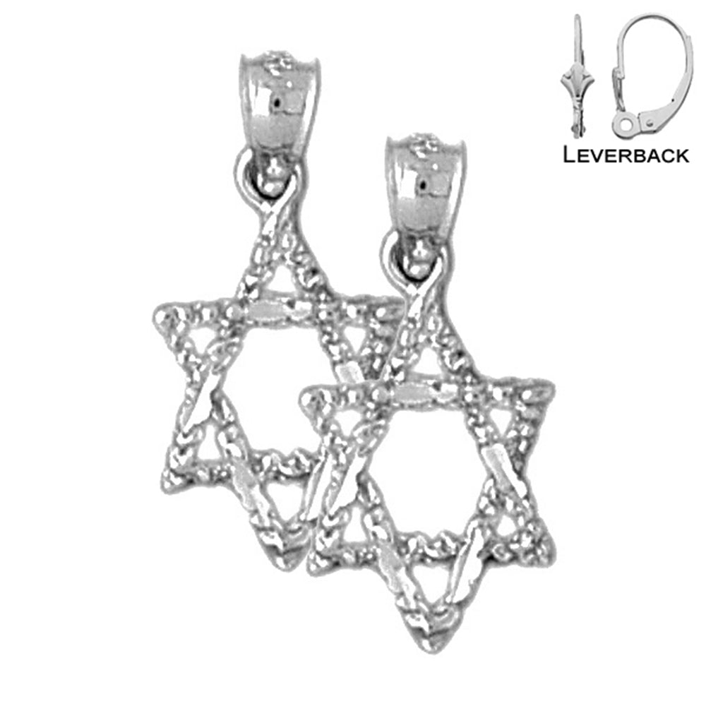 Sterling Silver 21mm Star of David Earrings (White or Yellow Gold Plated)
