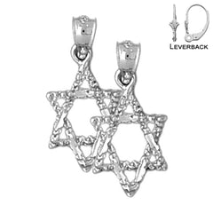 Sterling Silver 21mm Star of David Earrings (White or Yellow Gold Plated)