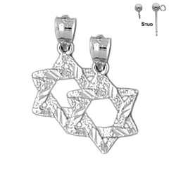 Pendientes de plata de ley con estrella de David de 18 mm (chapados en oro blanco o amarillo)