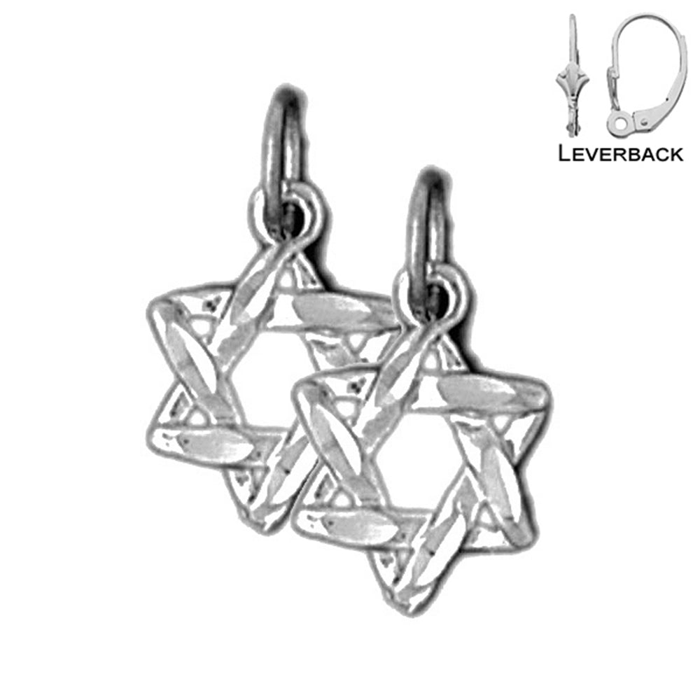 Sterling Silver 15mm Star of David Earrings (White or Yellow Gold Plated)