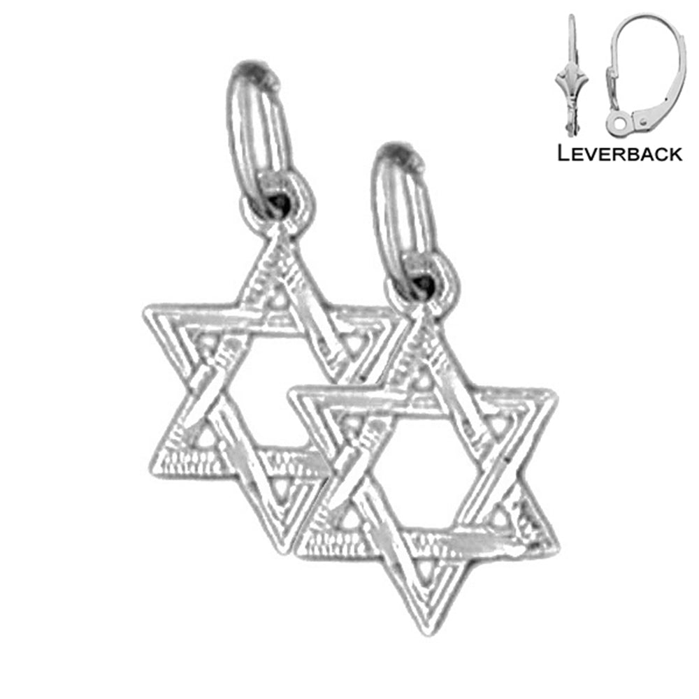 Sterling Silver 16mm Star of David Earrings (White or Yellow Gold Plated)