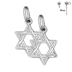 Sterling Silver 16mm Star of David Earrings (White or Yellow Gold Plated)