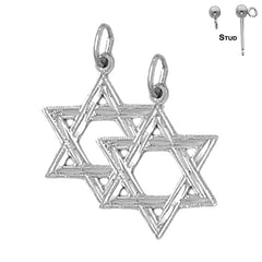 Sterling Silver 23mm Star of David Earrings (White or Yellow Gold Plated)