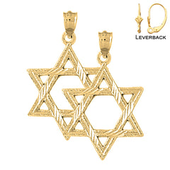 Sterling Silver 33mm Star of David Earrings (White or Yellow Gold Plated)