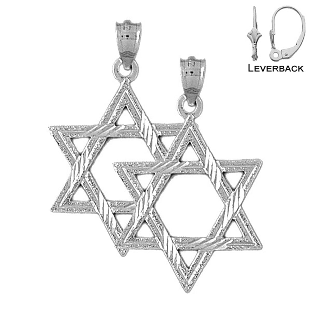 Sterling Silver 33mm Star of David Earrings (White or Yellow Gold Plated)