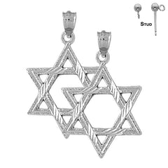 Sterling Silver 33mm Star of David Earrings (White or Yellow Gold Plated)