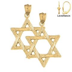 Sterling Silver 41mm Star of David Earrings (White or Yellow Gold Plated)