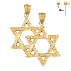 Sterling Silver 41mm Star of David Earrings (White or Yellow Gold Plated)