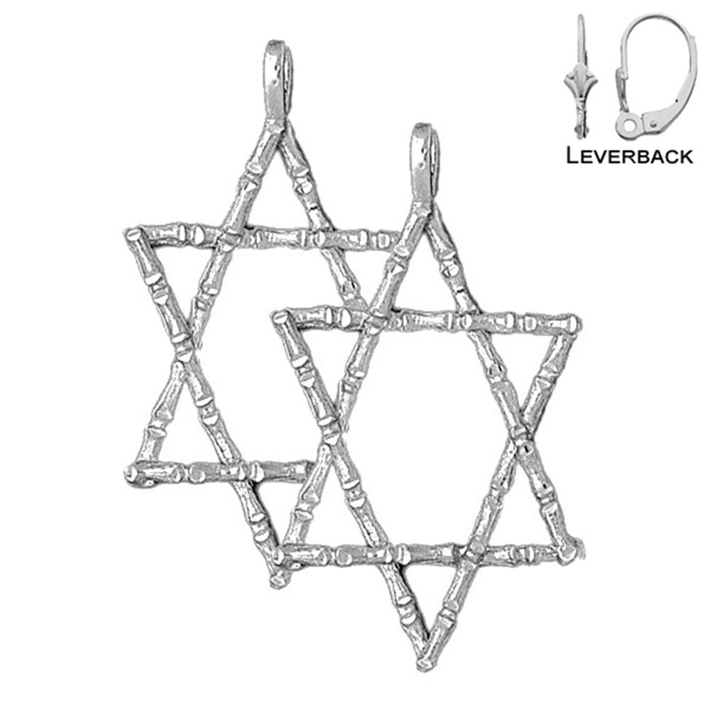 Sterling Silver 45mm Star of David Earrings (White or Yellow Gold Plated)