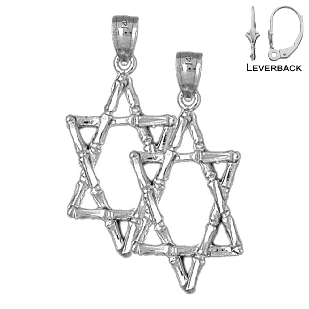 Sterling Silver 34mm Star of David Earrings (White or Yellow Gold Plated)