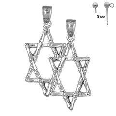 Sterling Silver 34mm Star of David Earrings (White or Yellow Gold Plated)