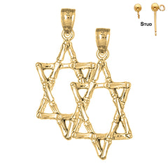 Sterling Silver 34mm Star of David Earrings (White or Yellow Gold Plated)