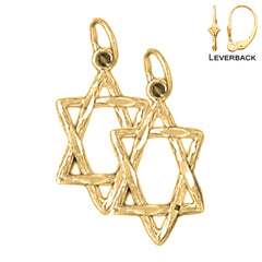 Sterling Silver 21mm Star of David Earrings (White or Yellow Gold Plated)