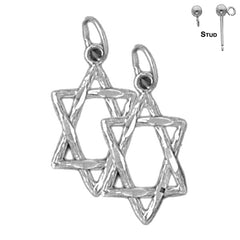 Sterling Silver 21mm Star of David Earrings (White or Yellow Gold Plated)