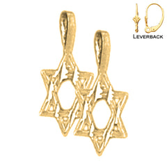 Sterling Silver 14mm Star of David Earrings (White or Yellow Gold Plated)