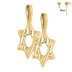Sterling Silver 14mm Star of David Earrings (White or Yellow Gold Plated)