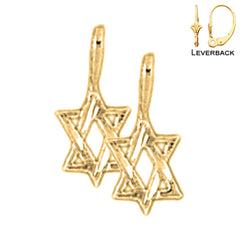 Sterling Silver 13mm Star of David Earrings (White or Yellow Gold Plated)
