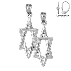 Sterling Silver 36mm Star of David Earrings (White or Yellow Gold Plated)