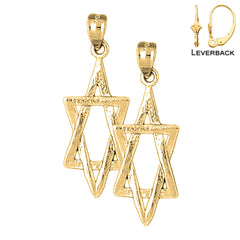 Sterling Silver 36mm Star of David Earrings (White or Yellow Gold Plated)