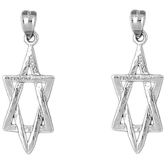 Sterling Silver 36mm Star of David Earrings