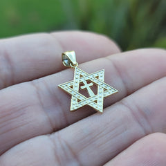 14K or 18K Gold Star of David with Cross Pendant