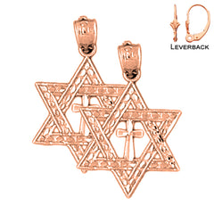 14K or 18K Gold Star of David with Cross Earrings