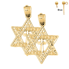 Pendientes de estrella de David con cruz de plata de ley de 23 mm (chapados en oro blanco o amarillo)