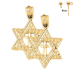 Sterling Silver 23mm Star of David with Cross Earrings (White or Yellow Gold Plated)