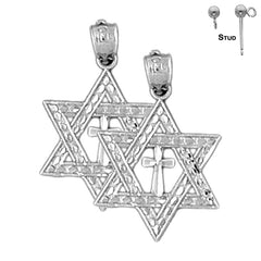 14K or 18K Gold Star of David with Cross Earrings