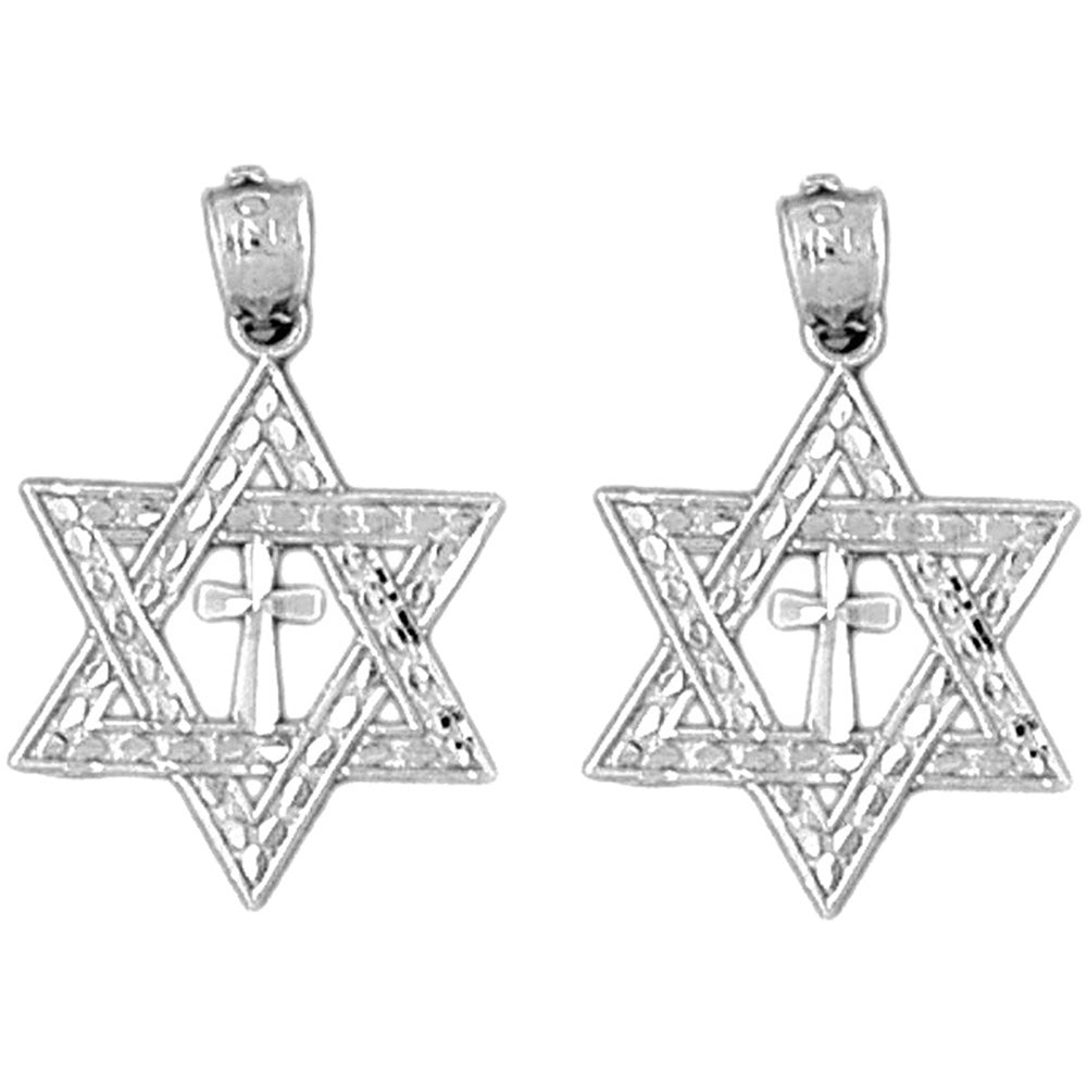 14K or 18K Gold 23mm Star of David with Cross Earrings