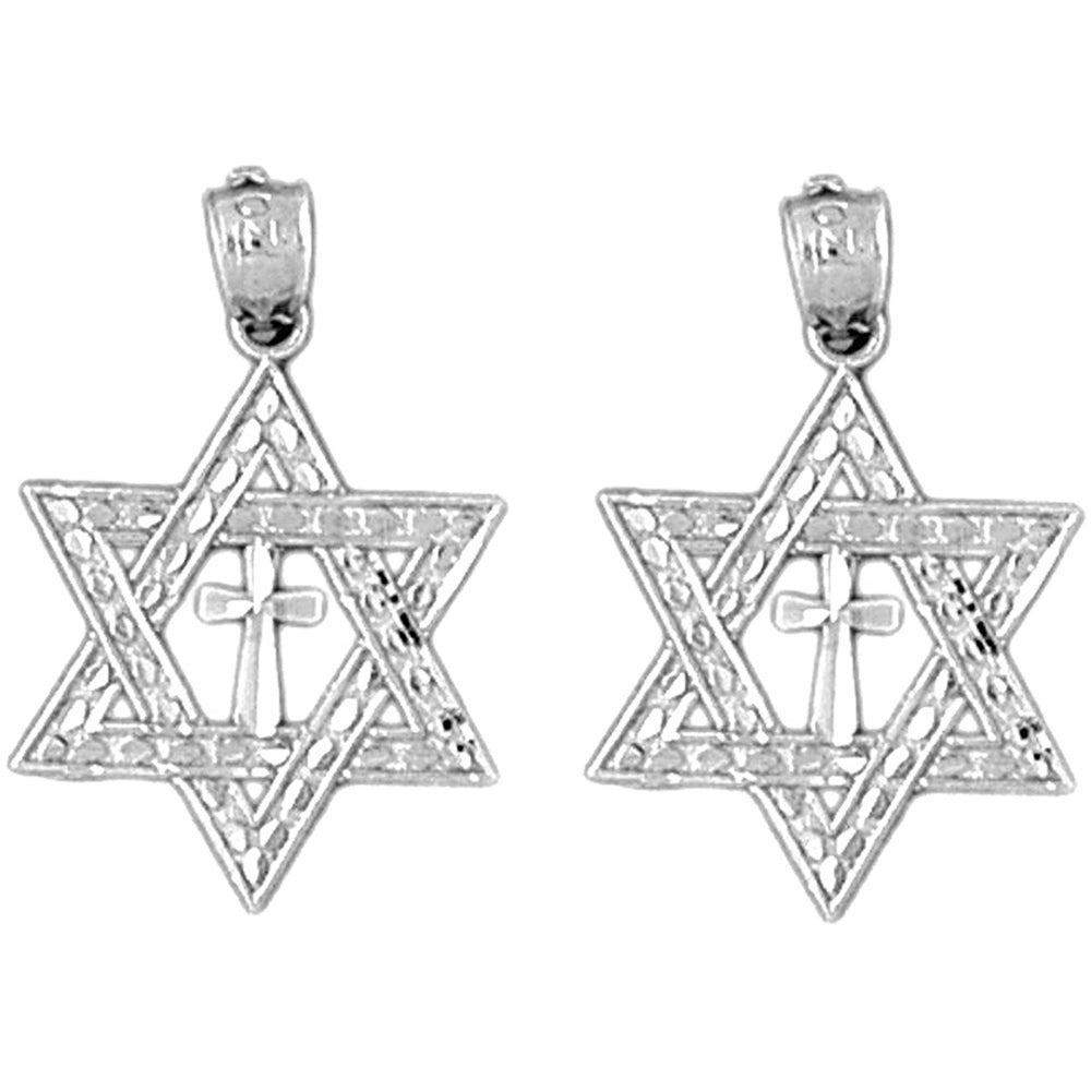 Sterling Silver 23mm Star of David with Cross Earrings
