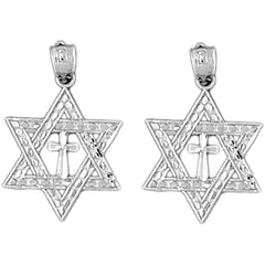 Sterling Silver 23mm Star of David with Cross Earrings