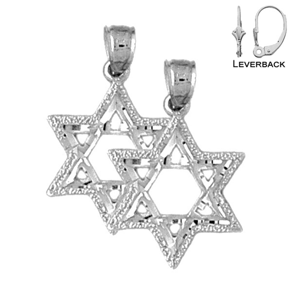 Sterling Silver 22mm Star of David Earrings (White or Yellow Gold Plated)
