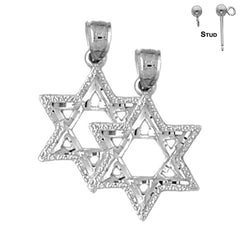 Sterling Silver 22mm Star of David Earrings (White or Yellow Gold Plated)