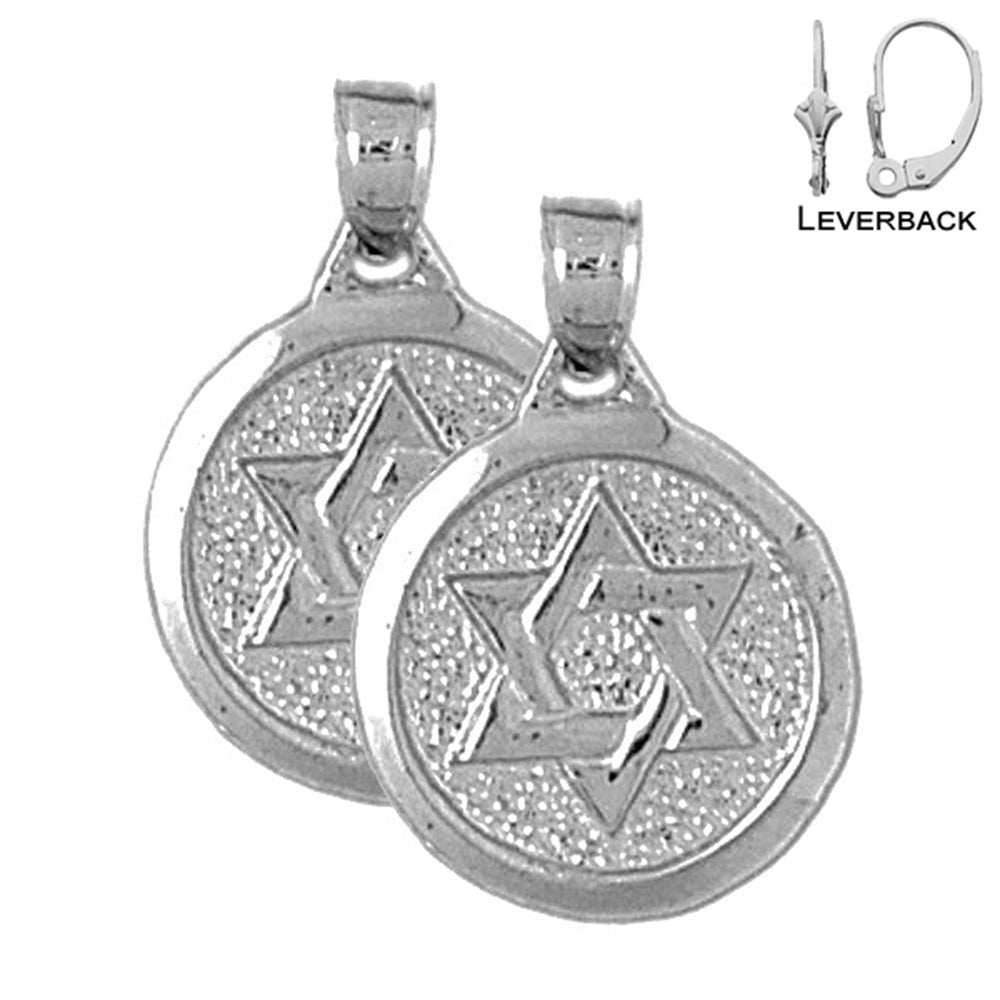 Sterling Silver 20mm Star of David Earrings (White or Yellow Gold Plated)