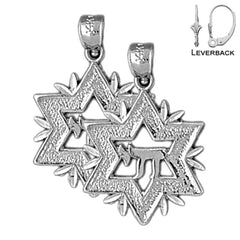 Sterling Silver 22mm Star of David with Chai Earrings (White or Yellow Gold Plated)