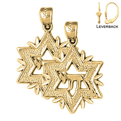 Sterling Silver 22mm Star of David with Chai Earrings (White or Yellow Gold Plated)