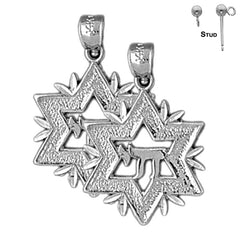 Sterling Silver 22mm Star of David with Chai Earrings (White or Yellow Gold Plated)