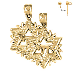 Sterling Silver 22mm Star of David with Chai Earrings (White or Yellow Gold Plated)