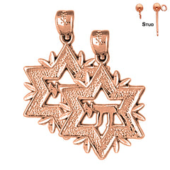 14K or 18K Gold Star of David with Chai Earrings