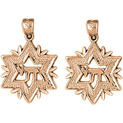 14K or 18K Gold 22mm Star of David with Chai Earrings