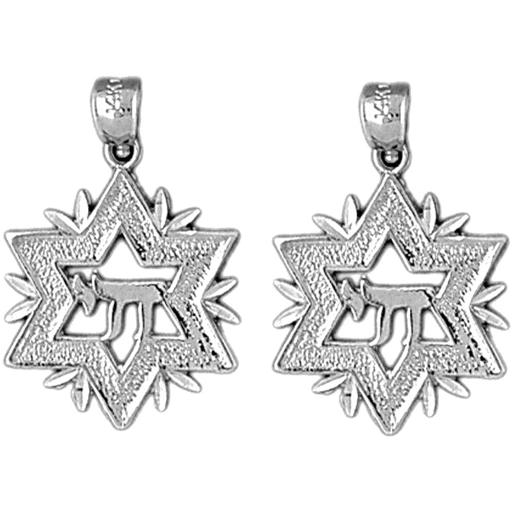 14K or 18K Gold 22mm Star of David with Chai Earrings