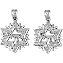 Sterling Silver 22mm Star of David with Chai Earrings