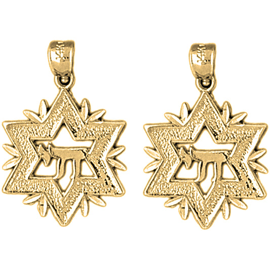 14K or 18K Gold 22mm Star of David with Chai Earrings