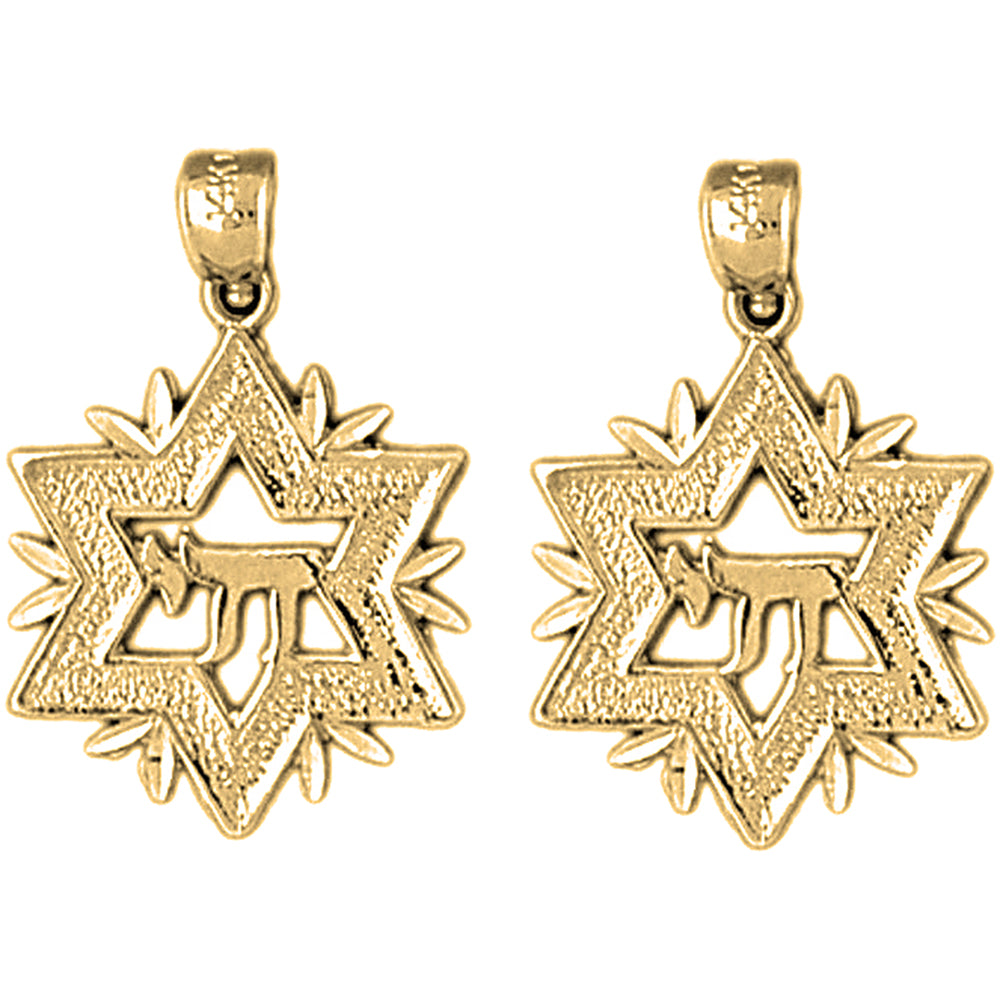 Yellow Gold-plated Silver 22mm Star of David with Chai Earrings